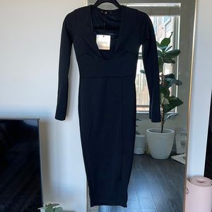 NWT MISSGUIDED Black Long Sleeve Midi Dress Size 1 🖤